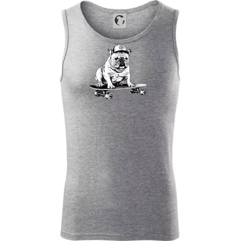 Černobílý buldok na skateboardu - Tílko pánské Core - XL ( Tmavě šedý melír )