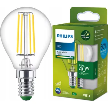 Žárovka LED žárovka E14, baňka, 2,3W (ekvivalent 40W), 485lm, 210lm/W, 4000K, třída A Philips