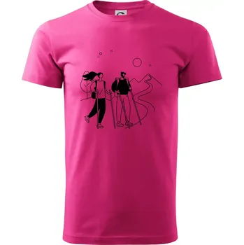 Pánské tričko Kreslený pár na výletě - Klasické pánské triko vyšší gramáže - M ( Purpurová )