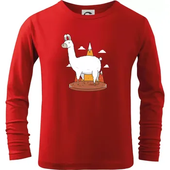Chlapecké tričko Alpaka kreslená - Triko dětské Long Sleeve - 134 cm/8 let ( Červená )