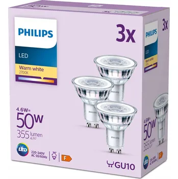 Žárovka PHILIPS SADA 3x LED Žárovka GU10 4,6W = 50W 2700K TEPLÁ BÍLÁ 355lm 36° 230V
