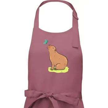 Kuchyňská zástěra Kapybara a motýlek - Pánská zástěra na vaření - Univerzální velikost ( Starorůžová )