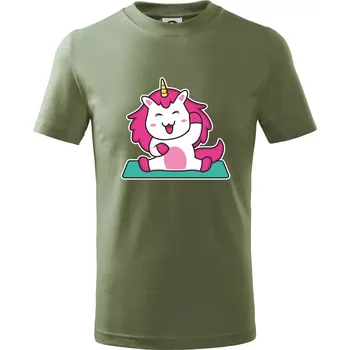 Yoga veselý jednorožec - Tričko dětské bavlněné - 134 cm/8 let ( Khaki )