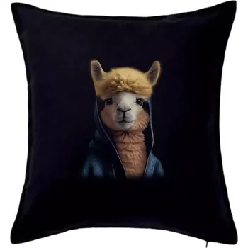 Polštář Alpaka v mikině - Polštář 50x50 - 50x50 - Pouze potah ( Černá )