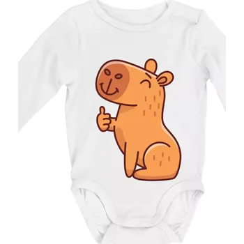 Kapybara s palcem nahoru - Body kojenecké s dlouhým rukávem - Dlouhý r. 3-6 měs ( Bílá )