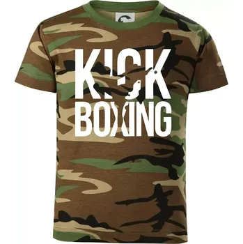 Nápis Kick Boxing - Dětské maskáčové triko - 146 cm/10 let ( Hnědý maskáč )