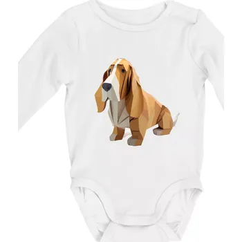 Kojenecký body Baset slepený z papíru - Body kojenecké s dlouhým rukávem - Dlouhý r. do 3 měs ( Bílá )