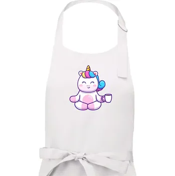 Kuchyňská zástěra Yoga - jednorožec káva - Pánská zástěra na vaření - Univerzální velikost ( Bílá )