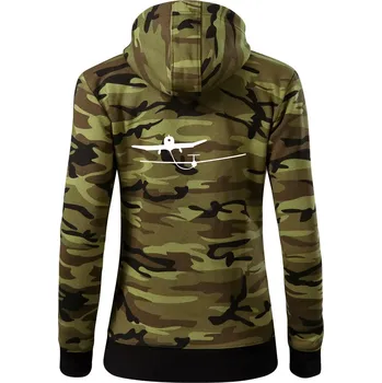 Dámská mikina Tažení kluzáku - Dámská mikina trendy zipper s kapucí - S ( Zelený maskáč )