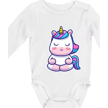 Yoga jednorožec - relax - Body kojenecké s dlouhým rukávem - Dlouhý r. 6-12 měs ( Bílá )
