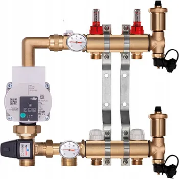 Instalatérský materiál Mosazný rozdělovač pro podlahové topení, 2 okruhy, s ČERPACÍ SKUPINOU WILO
