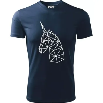 Pánské tričko Geometrie - Jednorožec - Pánské triko Fantasy sportovní (dresovina) - 2XL ( Námořní modrá (velmi tmavá - téměř černá) )