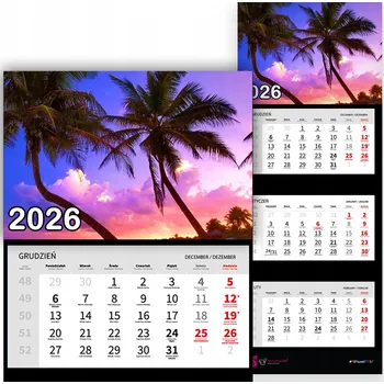 Kalendář Nástěnný Kalendář Trojdílný 2026 KRAJINA CESTOVATELE Do Kanceláře Dárek Vzory