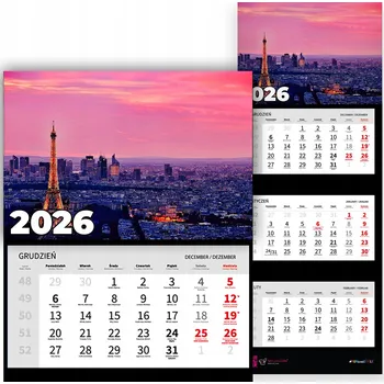 Kalendář Trojdílný kalendář 2026 Měsíční Nástěnný Kancelářský Francie VZORY