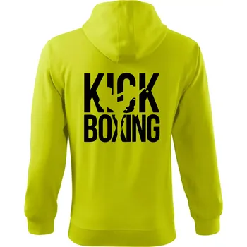 Pánská mikina Nápis Kick Boxing - Mikina s kapucí na zip trendy zipper - L ( Limetková )