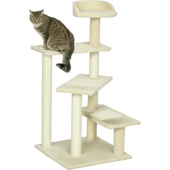 Pelíšek pro kočku Škrabadlo PawHut 100 cm věž pro kočky se sisalovými sloupky, velká plošina, víceúrovňové škrabadlo pro kočky, šplhací strom, pro malé a střední kočky, béžová barva