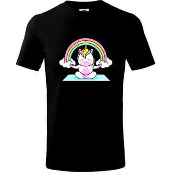 Chlapecké tričko Yoga jednorožec - duha - Tričko dětské bavlněné - 98 cm / 2 roky ( Černá )