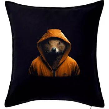 Polštář Bobr v mikině - Polštář 50x50 - 50x50 - Včetně výplně ( Černá )