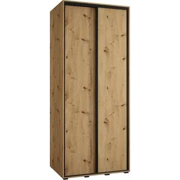 Šatní skříň Šatní skříň s posuvnými dveřmi DAVOS 100cm | DUB Artisan / černé pojezdy