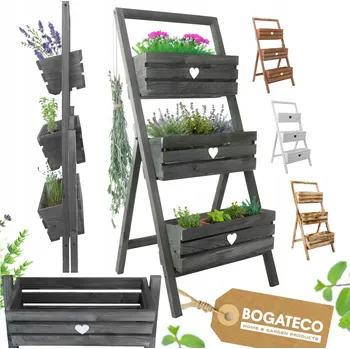 Stojan na květiny 3 KVĚTINÁČE NA STOJANU NA BYLINKY KVĚTINY NA BALKON KVĚTINOVÝ STOJAN ROZKLÁDACÍ ŠEDÝ