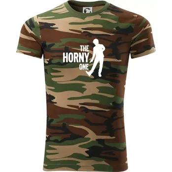 Pánské tričko Bachelor party - The horny one - Army CAMOUFLAGE - S ( Hnědý maskáč )