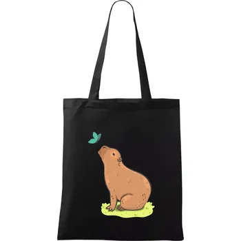 Kapybara a motýlek - Taška bavlněná - 42 x 38 cm ( Černá )