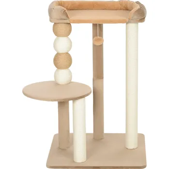 Pelíšek pro kočku Škrabadlo PawHut se 2 úrovněmi, hrací míč, škrabadla, škrabací míče, do 7 kg, 56 x 54 x 86 cm, hnědá barva