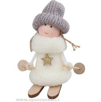 plyšák Lyžařka v bílém pleteném svetříku 12 cm