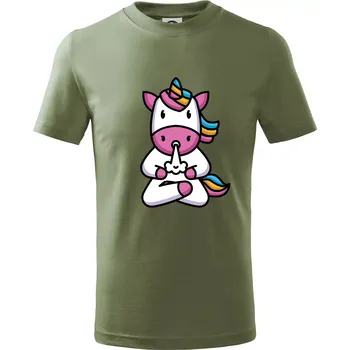 Chlapecké oblečení Yoga funící jednorožec - Tričko dětské bavlněné - 98 cm / 2 roky ( Khaki )