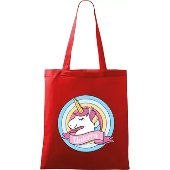 Nákupní taška Jednorožec v kolečku - Taška bavlněná - 42 x 38 cm ( Červená )