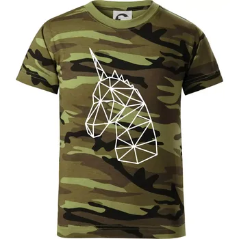 Geometrie - Jednorožec - Dětské maskáčové triko - 146 cm/10 let ( Zelený maskáč )