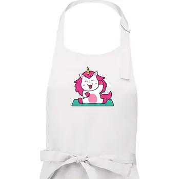 Kuchyňská zástěra Yoga veselý jednorožec - Dámská zástěra na vaření - Univerzální velikost ( Bílá )