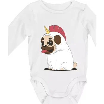 Mops a jednorožec - Body kojenecké s dlouhým rukávem - Dlouhý r. do 3 měs ( Bílá )