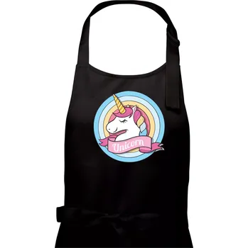Kuchyňská zástěra Jednorožec v kolečku - Dámská zástěra na vaření - Univerzální velikost ( Černá )