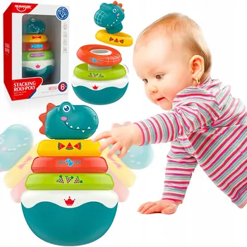 WAŃKA WSTAŃKA PYRAMIDKA HOUPAJÍCÍ SE SENZORICKÁ VZDĚLÁVACÍ HRAČKA +6m 6 dílů SKLÁDAČKA