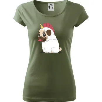 Mops a jednorožec - Dámské triko Pure - XS ( Khaki )
