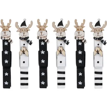 Vánoce Sobi na kolíčku 8,5 cm, 6 ks černí