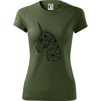 Dámské tričko Geometrie - Jednorožec - Dámské Fantasy sportovní (dresovina) - L ( Khaki )