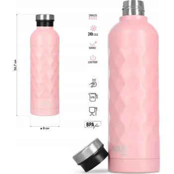 Láhev Cestovní láhev 750 ml růžová ocelová na studené nápoje NILS CAMP
