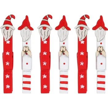 Vánoční dekorace Santové na kolíčku 8,5 cm, 6 ks červení