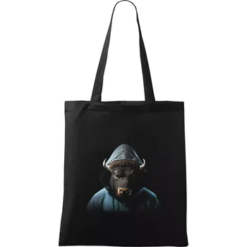 Nákupní taška Bůvol v mikině - Taška bavlněná - 42 x 38 cm ( Černá )