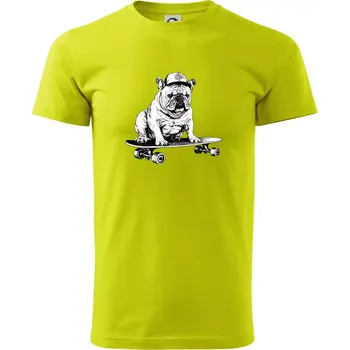 Pánské tričko Černobílý buldok na skateboardu - Klasické pánské triko vyšší gramáže - M ( Limetková )