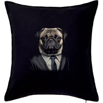 Polštář Mops v obleku - Polštář 50x50 - 50x50 - Pouze potah ( Černá )