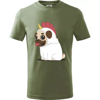 Dětská móda Mops a jednorožec - Tričko dětské bavlněné - 146 cm/10 let ( Khaki )