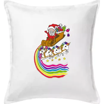 Polštář Santa a jednorožci (Pecka design) - Polštář 50x50 - 50x50 - Pouze potah ( Bílá )