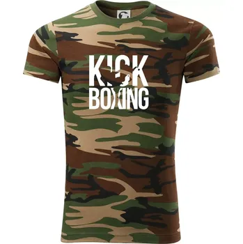 Pánské tričko Nápis Kick Boxing - Army CAMOUFLAGE - 3XL ( Hnědý maskáč )