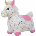 Hopsadlo jednorožec plyš bílý s hvězdičkami výš. sedla 23cm na bat. se zvukem 12m+