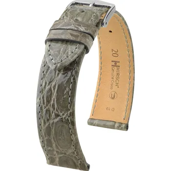 Řemínek na hodinky Kožený řemínek Hirsch Genuine Croco L 18920830-2, šedý, krokodýlí kůže, délka L, Quick Release - 20 mm