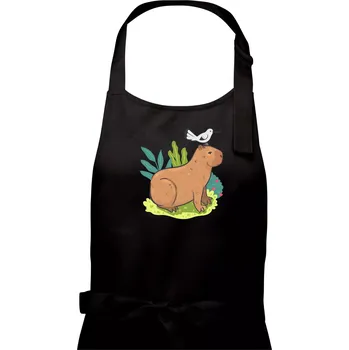 Kuchyňská zástěra Kapybara a ptáček - Pánská zástěra na vaření - Univerzální velikost ( Černá )