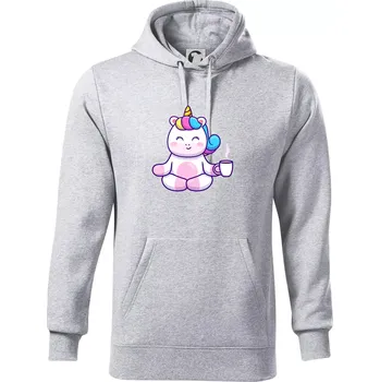 Pánská mikina Yoga - jednorožec káva - Mikina pánská Cape s kapucí - 5XL ( Světlešedý Melír )